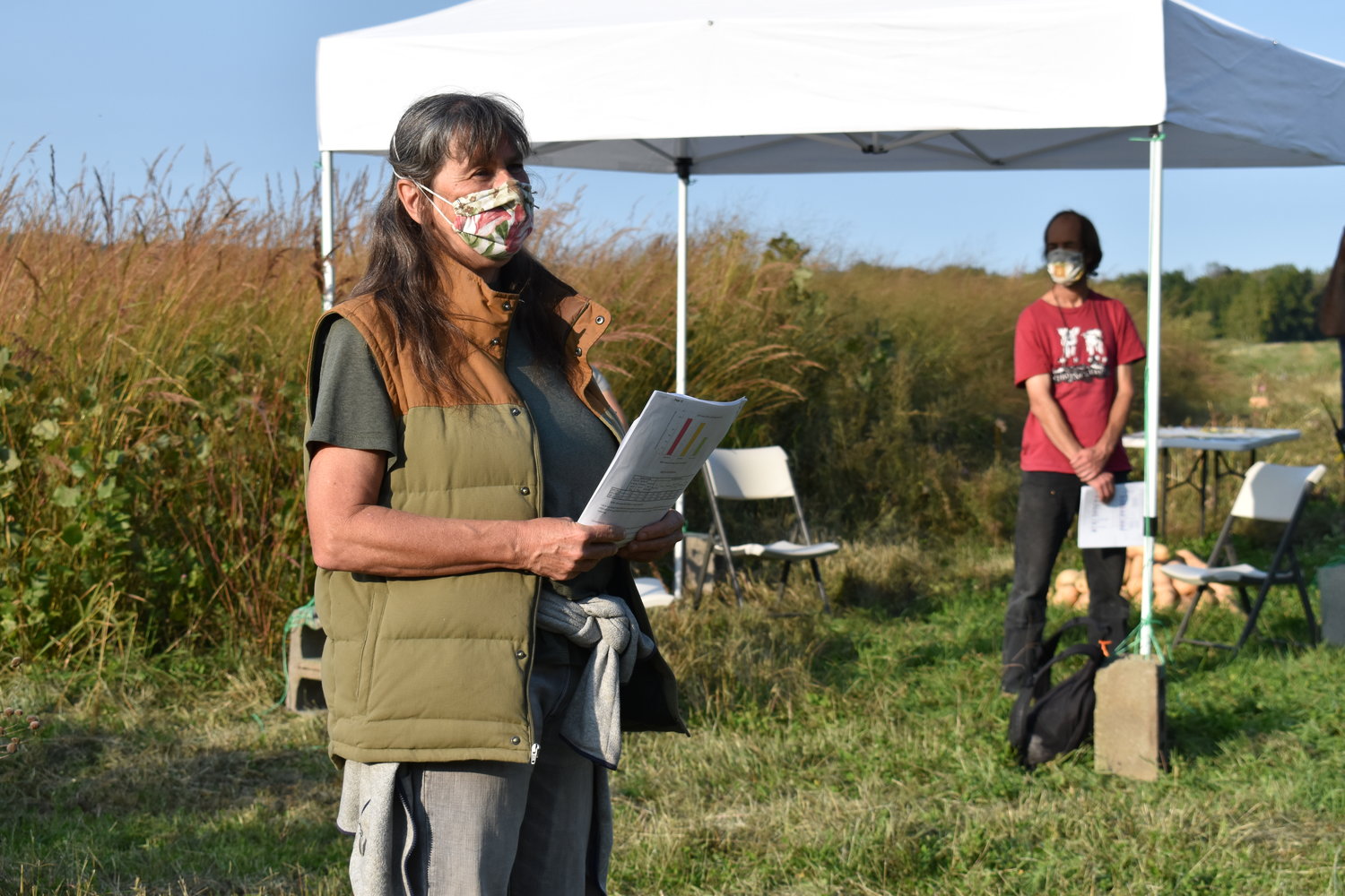 Claudia Knab-Vispo of Hawthorne Valley presents at the Native Meadow Twilight Meeting at the Hudson Valley Farm Hub in September 2021.