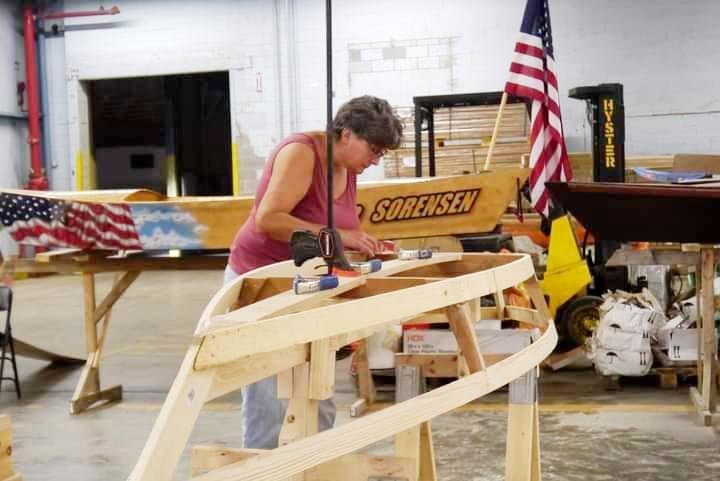 Veteran Maggie building a kayak at the Rondout Yacht Basin