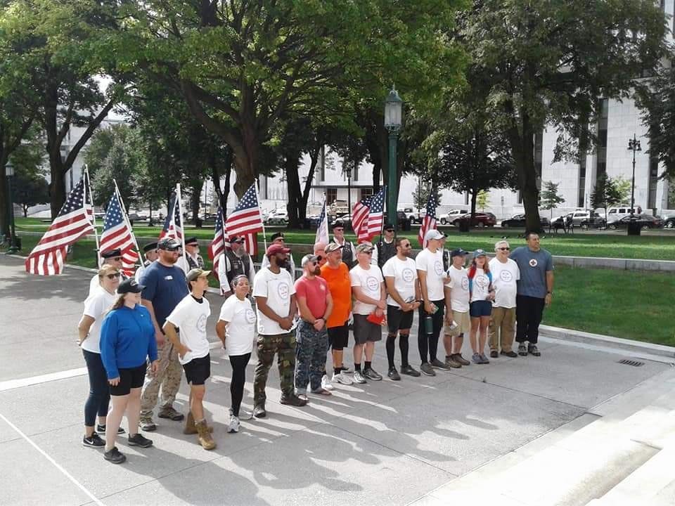 Albany American Legion Riders greeted HVNVRC walkers at the Capital Building steps last Monday during their 22-hour "Walk-a-Mile in My Shoes" event. 