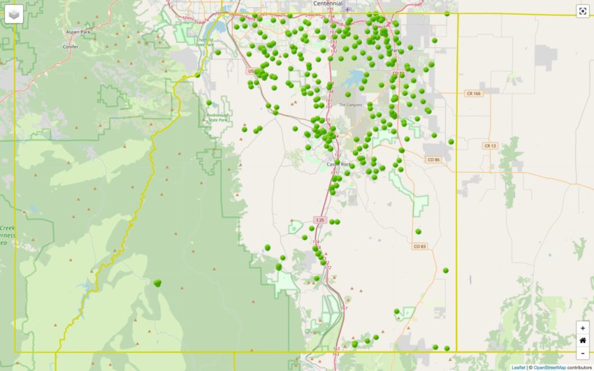 A map from the Colorado State Engineer's Office shows the 445 existing municipal wells in Douglas County.
