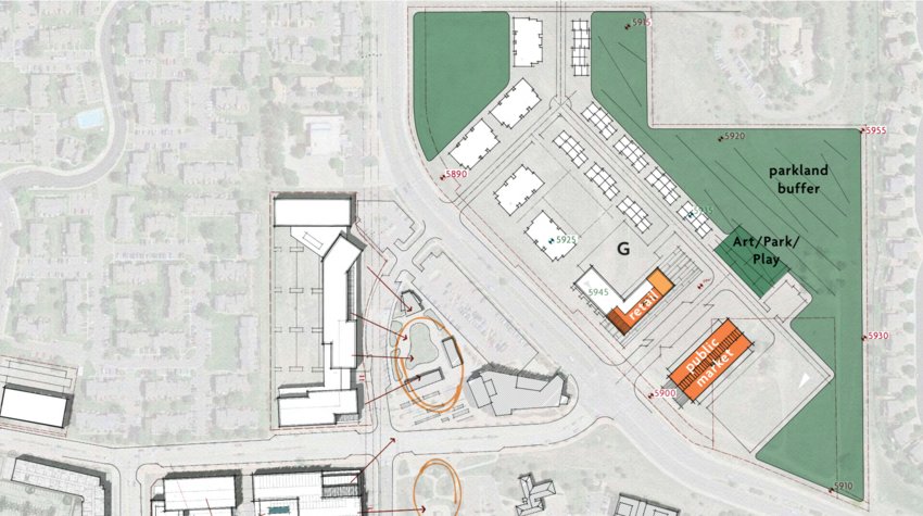 The proposed development plan for the 24-acre Pine Curve plot of land near downtown Parker.
