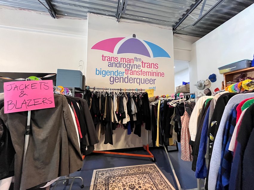 Clothing racks in the Transgender Center of the Rockies on June 15, 2022, displayed clothing items that have been donated to Marsha's Closet.