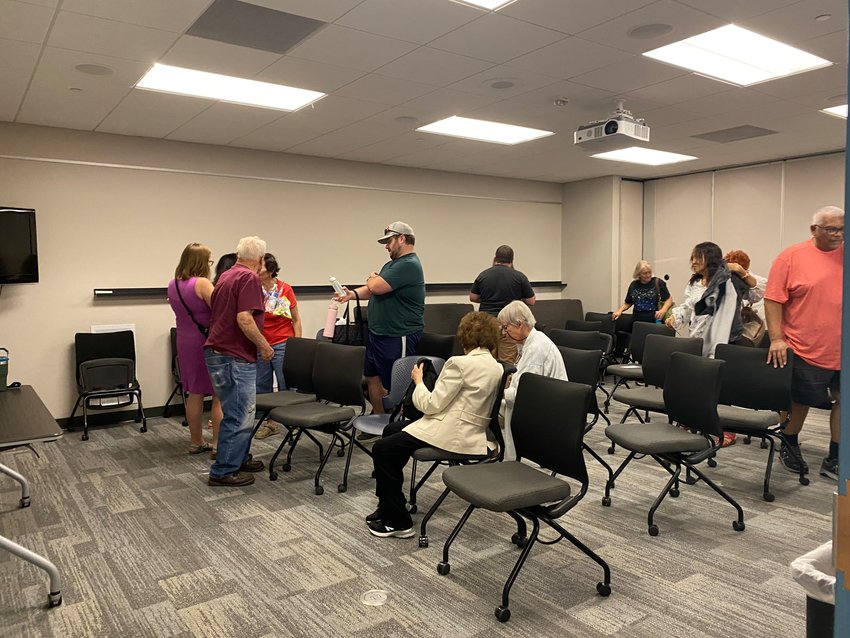 The District 1 community meeting was held in a room in the SouthGlenn Library on June 28, 2022. This image was taken after the meeting concluded.