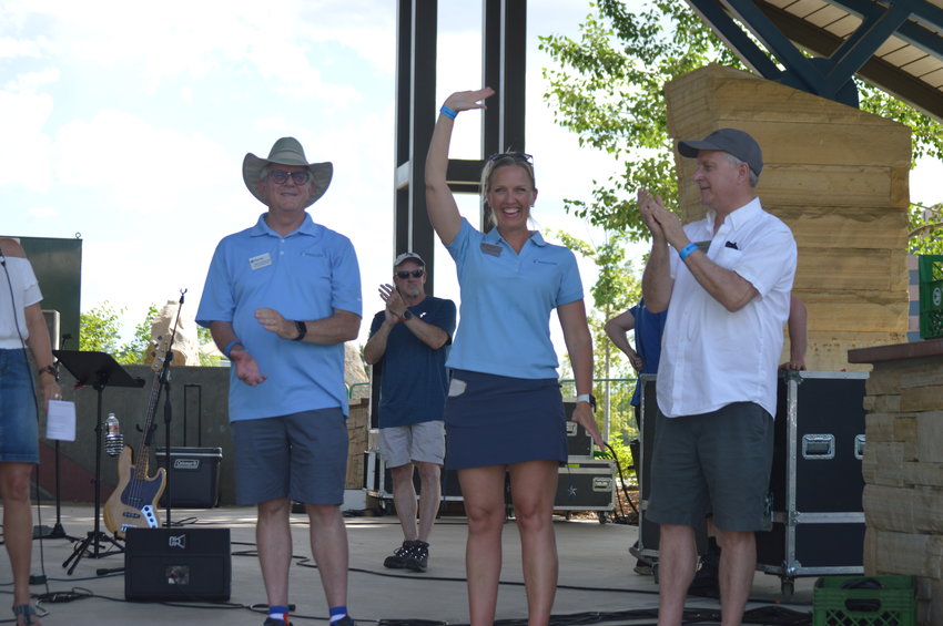 Mayor Stephanie Piko introduced the five other members of city council who were present at the “Brew-N-Que” event on July 9, 2022, at Centennial Center Park. From left to right: Mike Sutherland, Robyn Carnes and Don Sheehan.