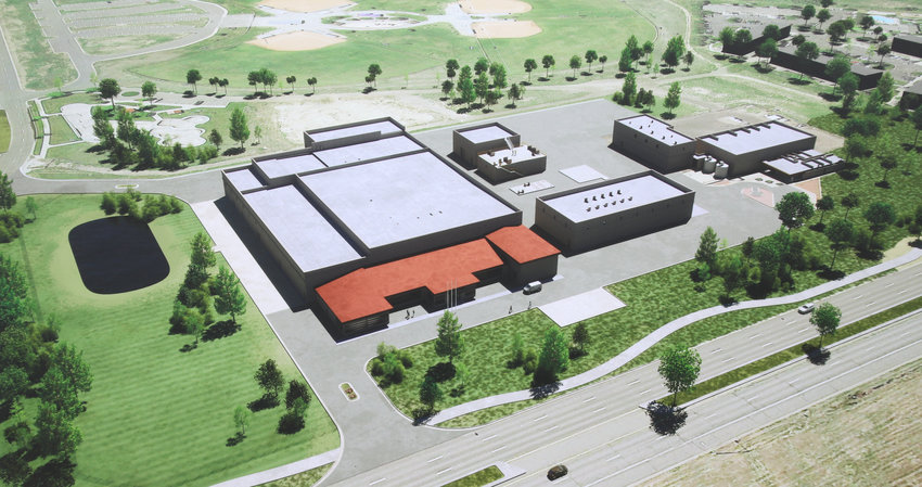 An artistic rendering of Brighton's new water treatment plant scheduled to open late in 2025. The facility is just east of the existing facility
