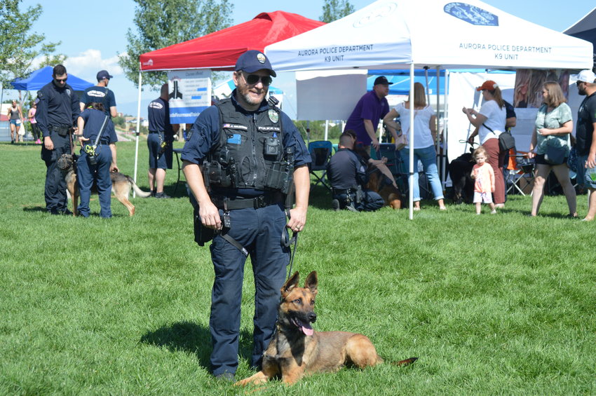 Greenwood Village Police Officer Jeff Mulqueen and K-9 Maverick on Aug. 6 at the "RexRun" event. According to the Greenwood Village newsletter, Maverick was donated by the Back the Blue K-9 Force.