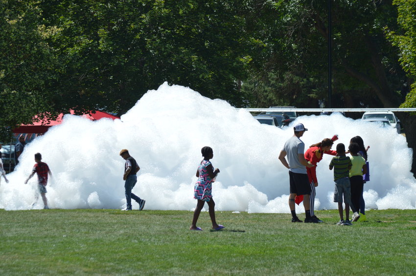 A giant pile of foam was one of the most popular attractions at the Aug. 13 appreciation event at Sheridan Community Park.