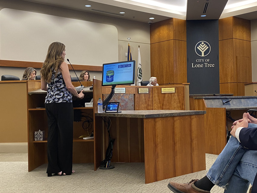 Douglas County Superintendent Erin Kane presenting to Lone Tree City Council on Sept. 6, 2022.
