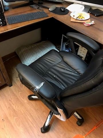 Image of the chair that was hit by a bullet, according to a news release from the Arapahoe County Sheriff's Office.