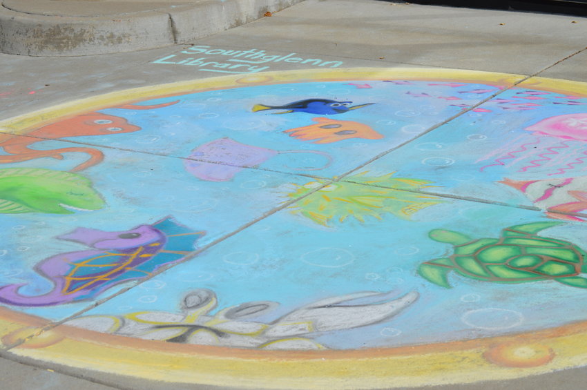 Six employees from the Southglenn Library collaborated to create the “Library in the sea” art piece on Sept. 24.