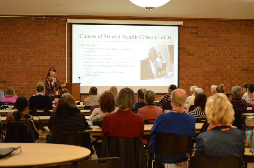 Marielle Onstott presenting about mental health at the "Senior Safety Symposium" at Malley Recreation Center on Sept. 21.