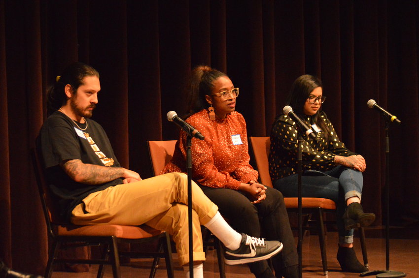 From left: Tim Hernández, Natalie Lewis and Tracie Trinidad were three of the four panelists at the Nov. 9 event.
