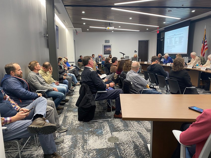 The meeting room at the Centennial Airport on Dec. 7 was nearly full during the Centennial Airport Community Noise Roundtable meeting.