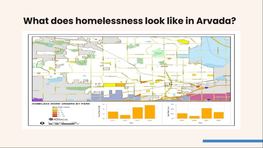 A map showing the location of homeless populations in Arvada.