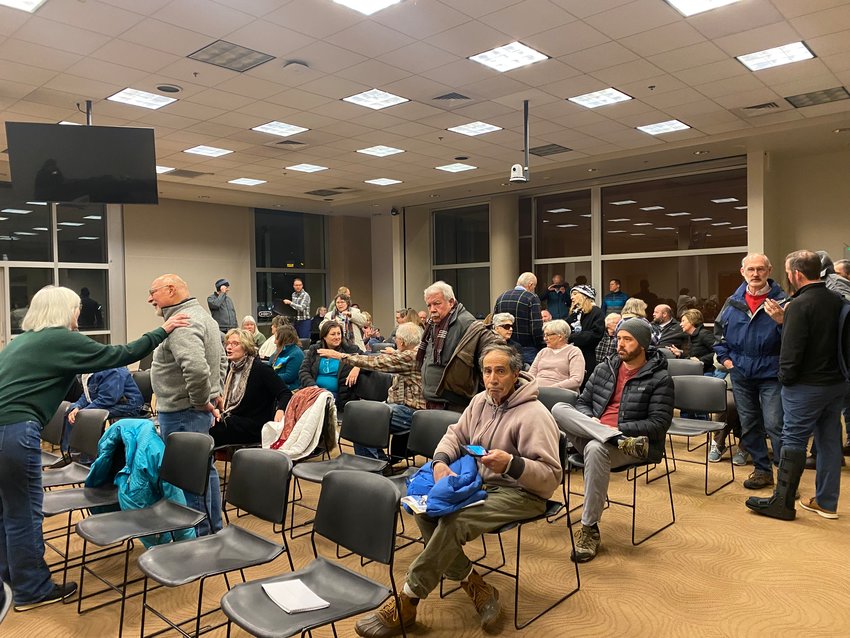 A large group of attendees gathered at Englewood Civic Center the night of Feb. 23 for the affordable housing town hall.