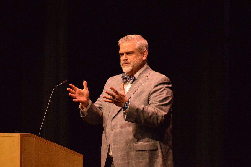 Kirk McCarty, Sky Ridge Medical Center president and CEO, speaking at the Feb. 23 State of the City at the Lone Tree Arts Center.