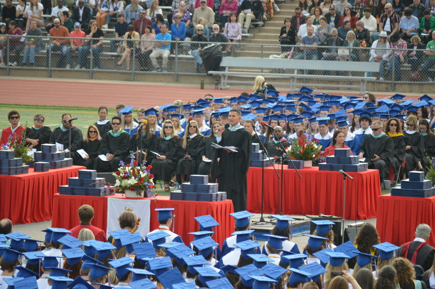 Cherry Creek High School Principal Ryan Silva speaking to the class of 2023 during the May 24 commencement ceremony.