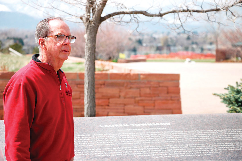 Rick Townsend, the father of Columbine victim Lauren Townsend, visits the Columbine Memorial at Clement Park on April 12. Townsend, the president of the Columbine Memorial Foundation, said visiting the memorial feels like 