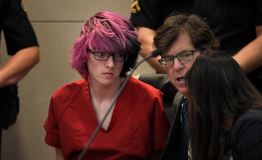 STEM School Highlands Ranch shooting suspect 18-year-old Devon Erickson, makes a court appearance at the Douglas County Courthouse May 15, 2019, in Castle Rock, Colorado.