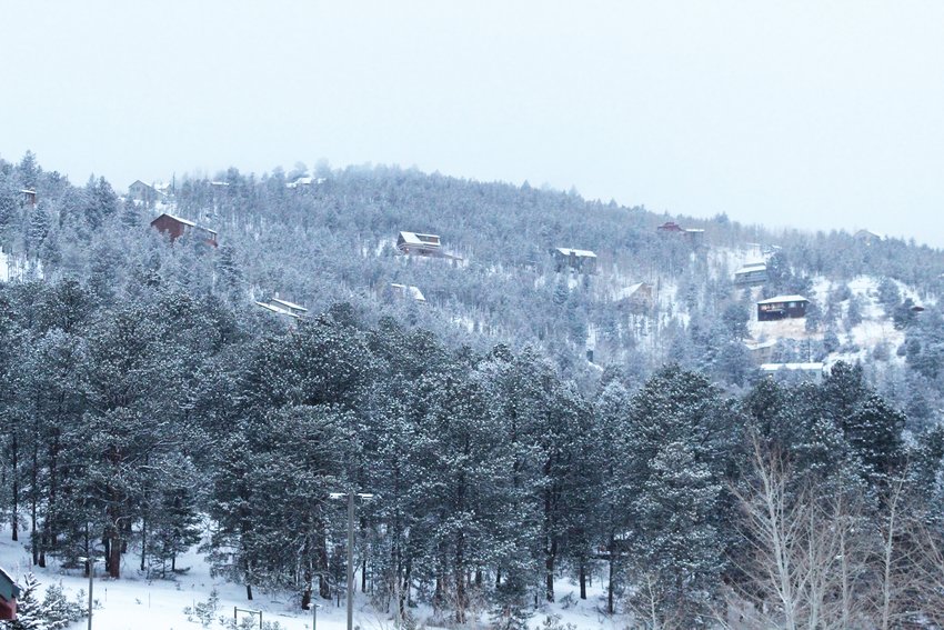 Snow covers the trees and homes on Floyd Hill during a Jan. 25 storm.