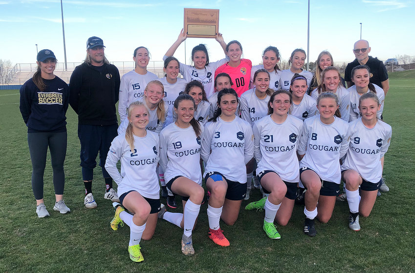 Evergreen's girls soccer team picked up its third Class 4A Jeffco League championship trophy May 5 at the North Area Athletic Complex. The Cougars went 9-0 in conference play this spring and are the No. 2 seed for the 4A state tournament that begins this week.