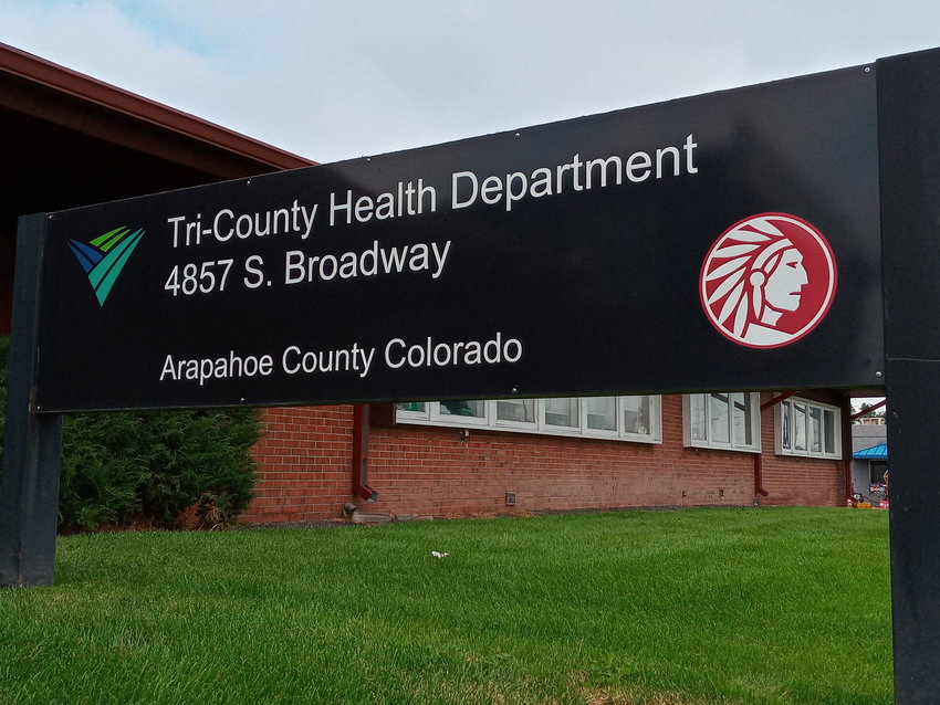 A sign sits outside the Tri-County Health Department facility July 29 in Englewood. The building is one of the agency's many locations in Adams, Arapahoe and Douglas counties.