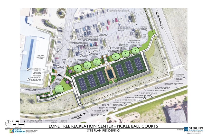 Proposed site plan to add six pickleball courts and additional amenities to Lone Tree Recreation Center.
