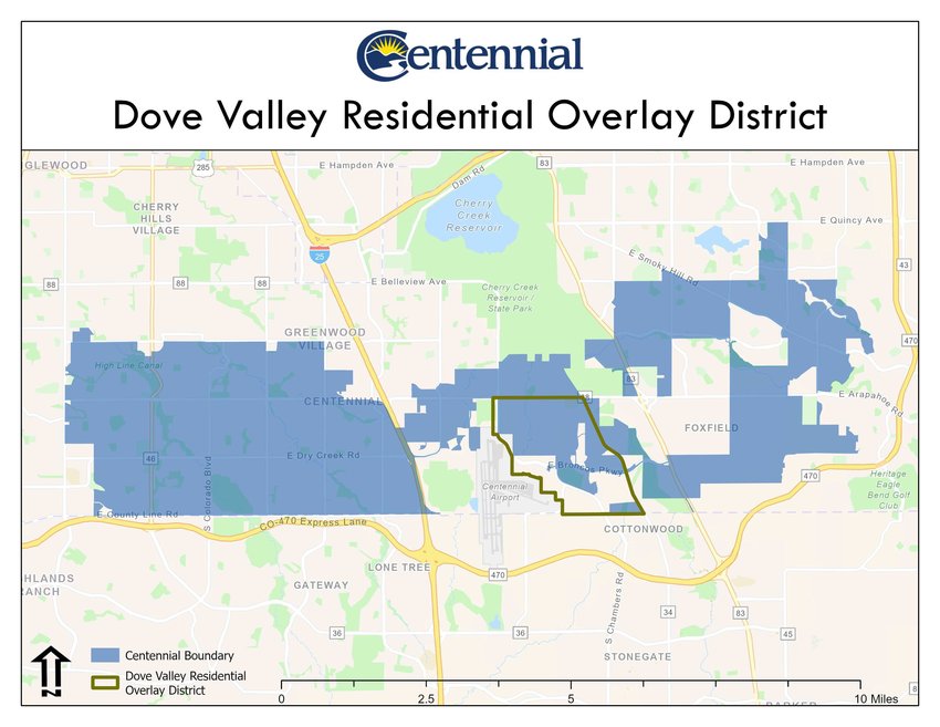 Map of the &quot;Dove Valley Residential Overlay District,&quot; which council approved Aug. 1, 2022.