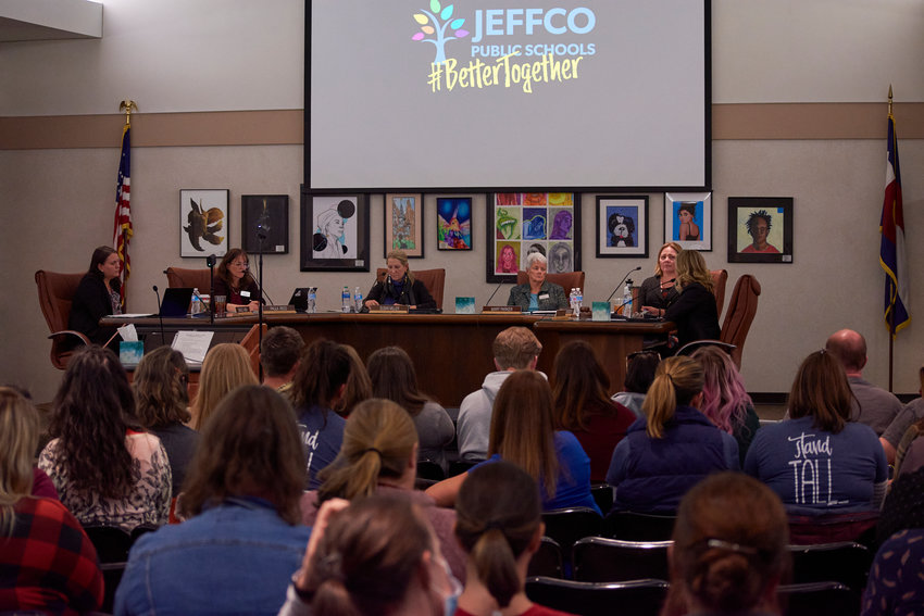 The Jeffco Board of Education on Nov. 10, the night of the Board&rsquo;s final vote on elementary school consolidations. The Board unanimously voted in favor.