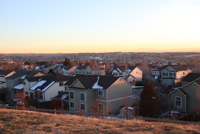 Homes sit in an upscale neighborhood in the south Denver metro area.