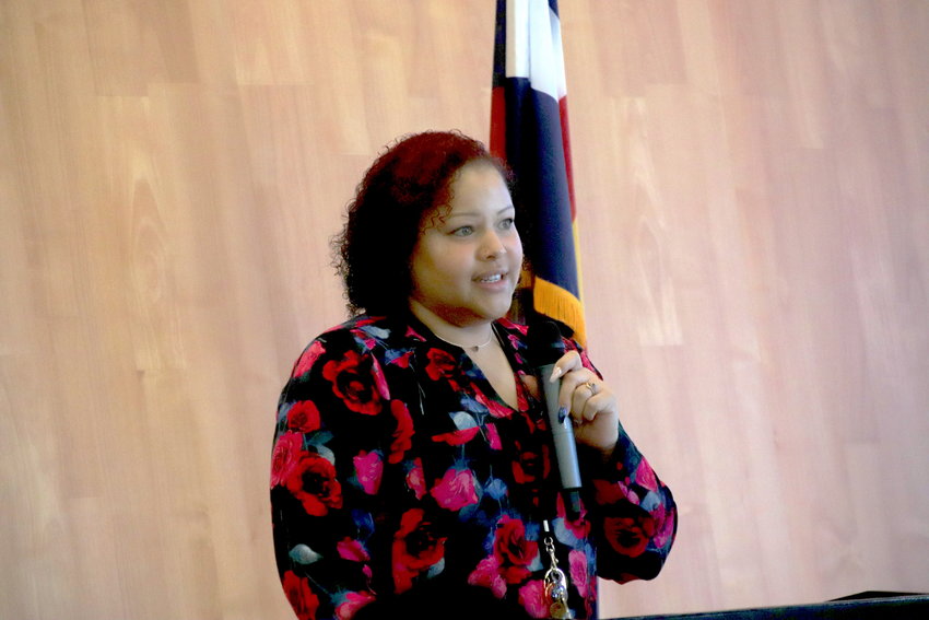Femmi Clemons, Adams County's Veteran Services administrator, talks about Black History Month Feb. 7 at the Adams County Government Center in Brighton. County Commissioners later proclaimed the month of February as Black History Month.