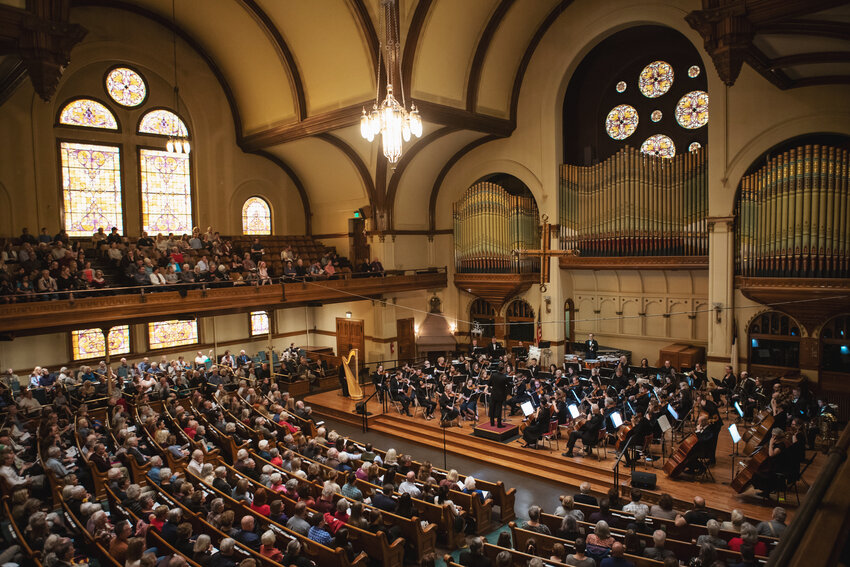 The Denver Philharmonic Orchestra performs in 2019 on the Antonia Brico Stage at Central Presbyterian Church, 1660 Sherman St., in Denver.