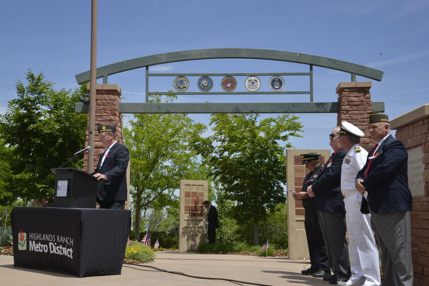 David Simonson, Highlands Ranch Metro District board member and Army veteran speaking at the Highlands Ranch Veterans Monument for the Memorial Day Service.