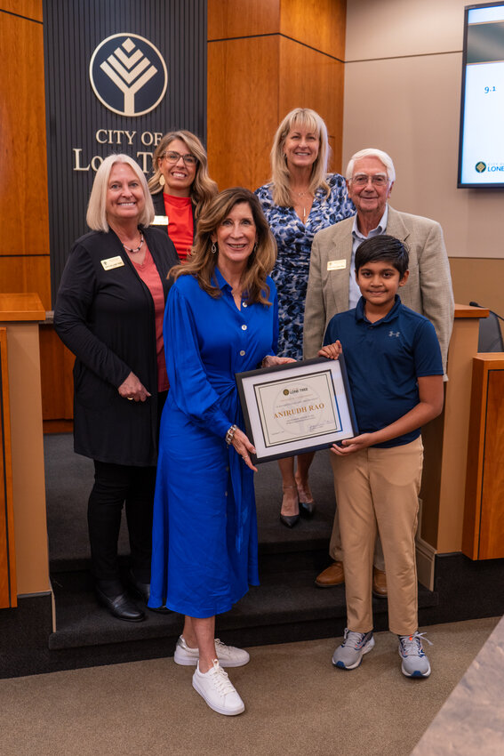 On Sept. 5, 2023, the Lone Tree City Council presented Anirudh Rao, 11, a certificate in recognition of him winning the Paradigm World Challenge grand prize. Rao, a Lone Tree resident, won the prize for inventing an early tornado detection system.