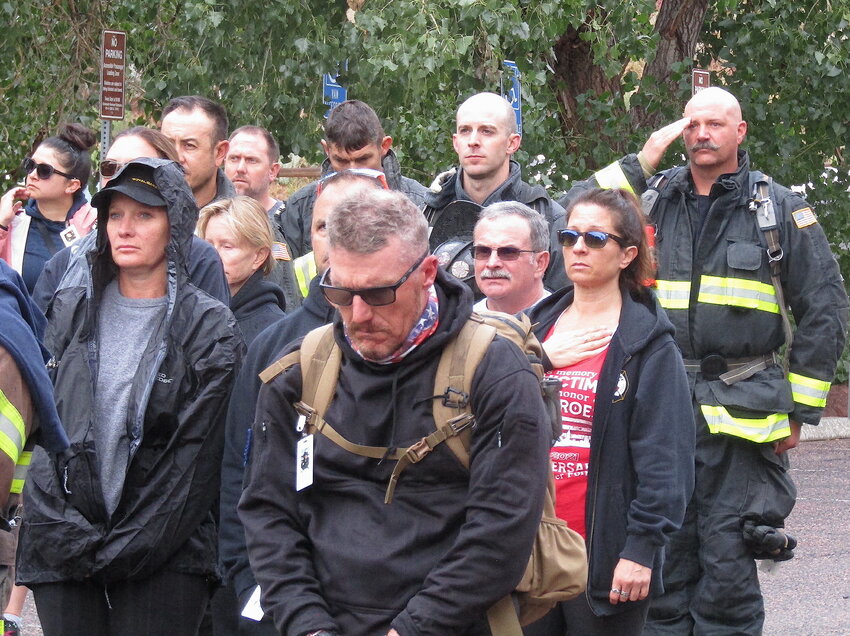 Participants in the 9/11 Memorial Stair Climb at Red Rocks Amphitheatre on Sept. 11 head to the amphitheater to begin nine laps that signify the 101 flights of stairs firefighters took in the Twin Towers in New York City on Sept. 9, 2001, to save people after terrorists flew planes into both towers.