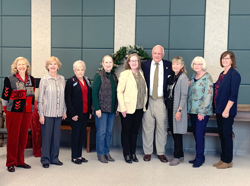 CARROLL VAN DEACON Jr. was the recipient of the DAR&rsquo;s Distinguished Citizen Medal. On hand for the presentation were, from left, Patricia Rife- Beavers, DAR Service for Veterans chair; Sarah Dorset, historian; Mary Charles Blair, registrar; Judie Brock, librarian; Leigh Ann Boyd, regent; Van Deacon; Joanne Swafford, first vice regent; Virginia Orr, chaplain; and Betsy Bassette, second vice regent.