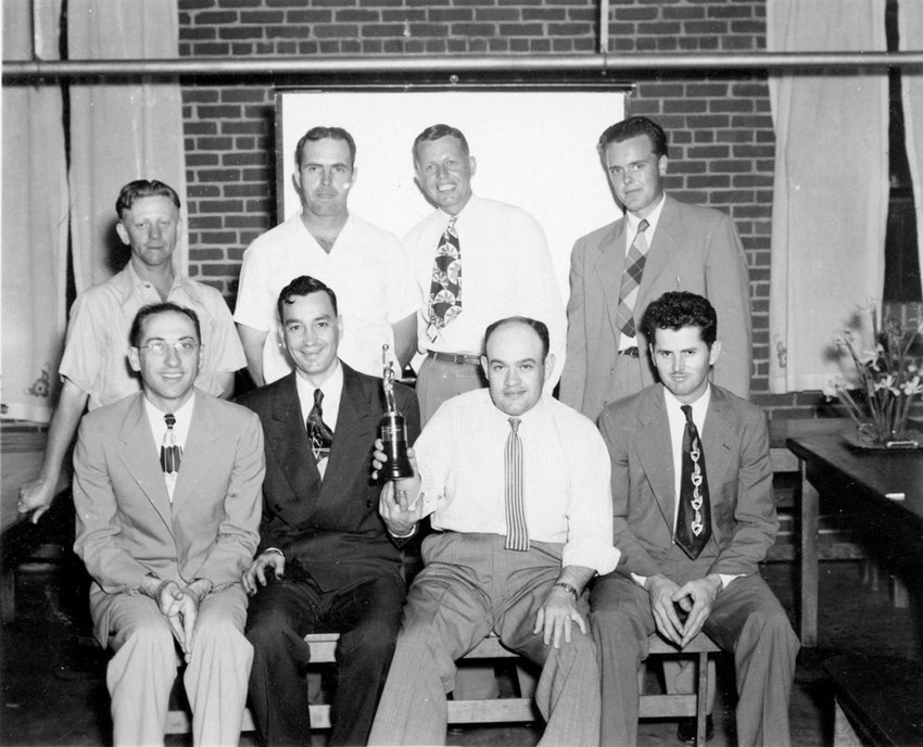 The New Prospect Cumberland Presbyterian Church men&rsquo;s basketball team in the 1950s included, on front, preacher, Owen Kyle, R.L. Murray, Dean Seaton; back, Earnest Beaty, Paul Wagner, S.P. Collins and Paul Swafford.