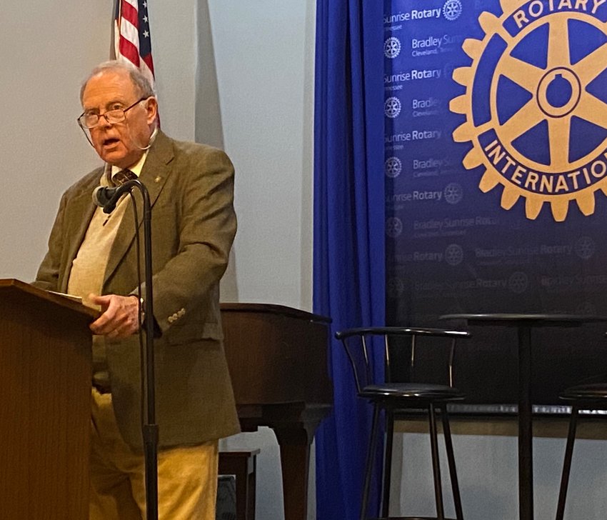 ATTORNEY BILL BROWN speaks at a Bradley Sunrise Rotary meeting Thursday. Brown argued before the U.S. Supreme Court IN 2004 and won a landmark ruling that strengthened the Americans with Disabilities Act.