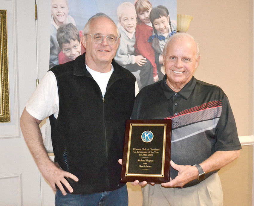 RICHARD HUGHES AND CHUCK EVANS were named Kiwanis Club of Cleveland Co-Kiwanians of the year at a recent meeting. Hughes, left, was club president in 2021, while Evans is the current club president.