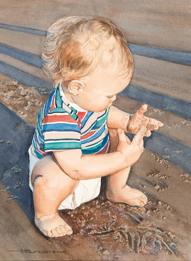 Cleveland resident Helen Burton's &quot;Beach Baby, What's This Stuff?&quot; featuring her now-adult grandson, Brian.