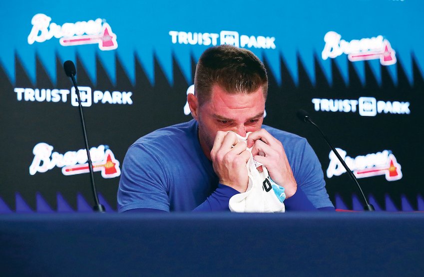 LOS ANGELES Dodgers' Freddie Freeman, formerly of the Atlanta Braves, became emotional during a pregame baseball news conference before taking on his former team, last Friday.