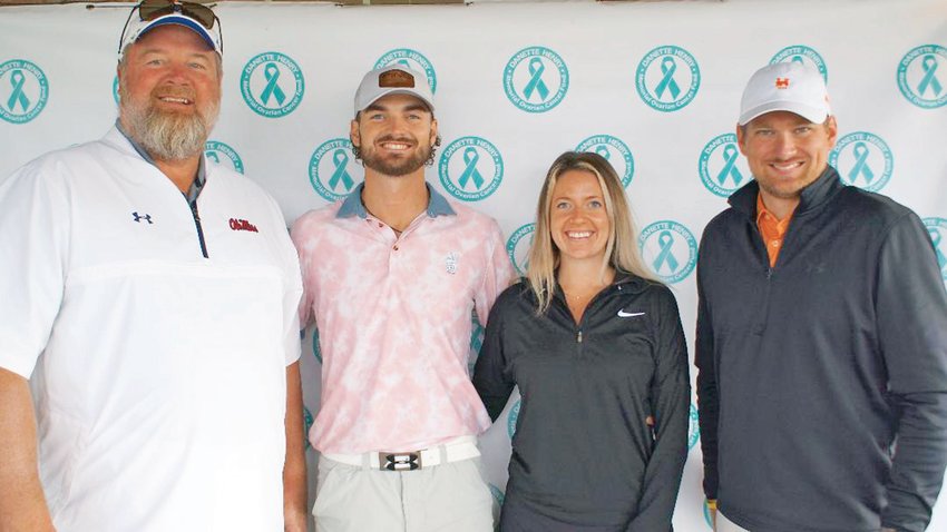 THE TEAM REPRESENTING Preferred Pharmacy won first place at the recent Danette Henry Memorial Ovarian Cancer golf tournament at Flagstone Golf Club with a 55 in a scorecard playoff. Winners were Cliff Griffin, Carson Griffin, Olivia Griffin and Zach Kilby.