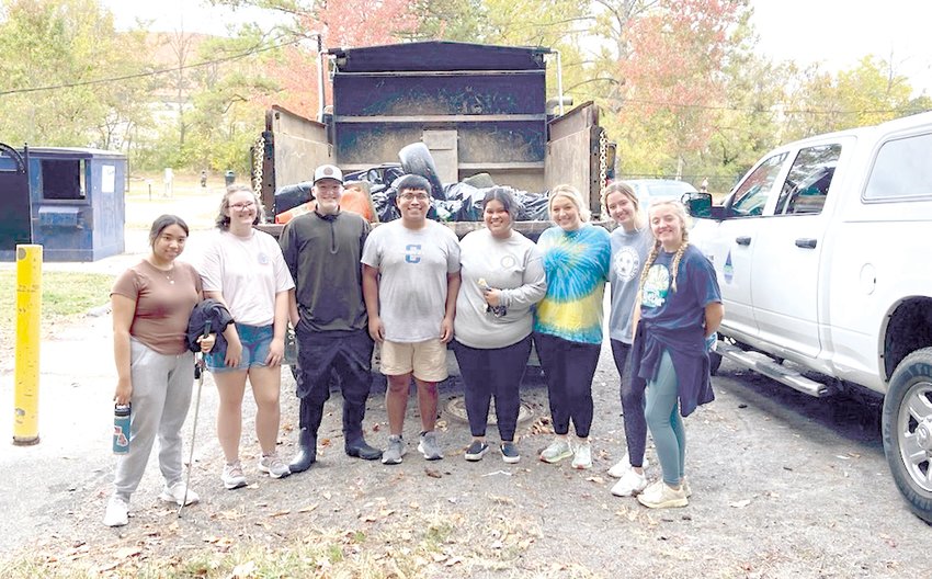 DANIEL BARBOSA and his group from Cleveland State Community College collected 12 bags of trash and various other items, including four tires and half of a car bumper, from Mouse Creek at Tinsley Park.