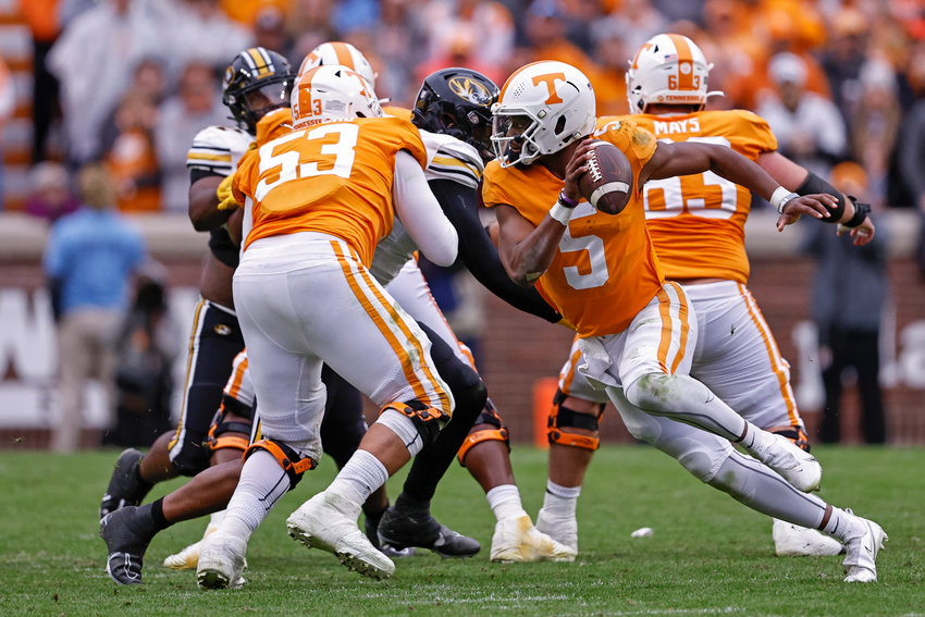 Tennessee quarterback Hendon Hooker (5) was voted as the Southeastern Conference Offensive Player of the Year.