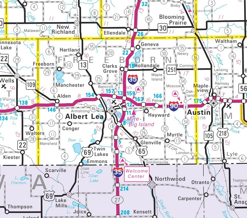 THE CITY of Albert Lea, Minnesota, as seen on the Minnesota state map.