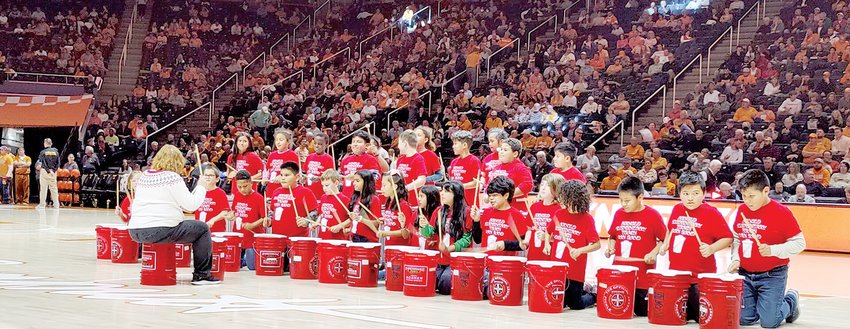 ARNOLD'S TRASH CAN BAND played during halftime at the Tennessee Volunteers' basketball fame on Dec. 7.
