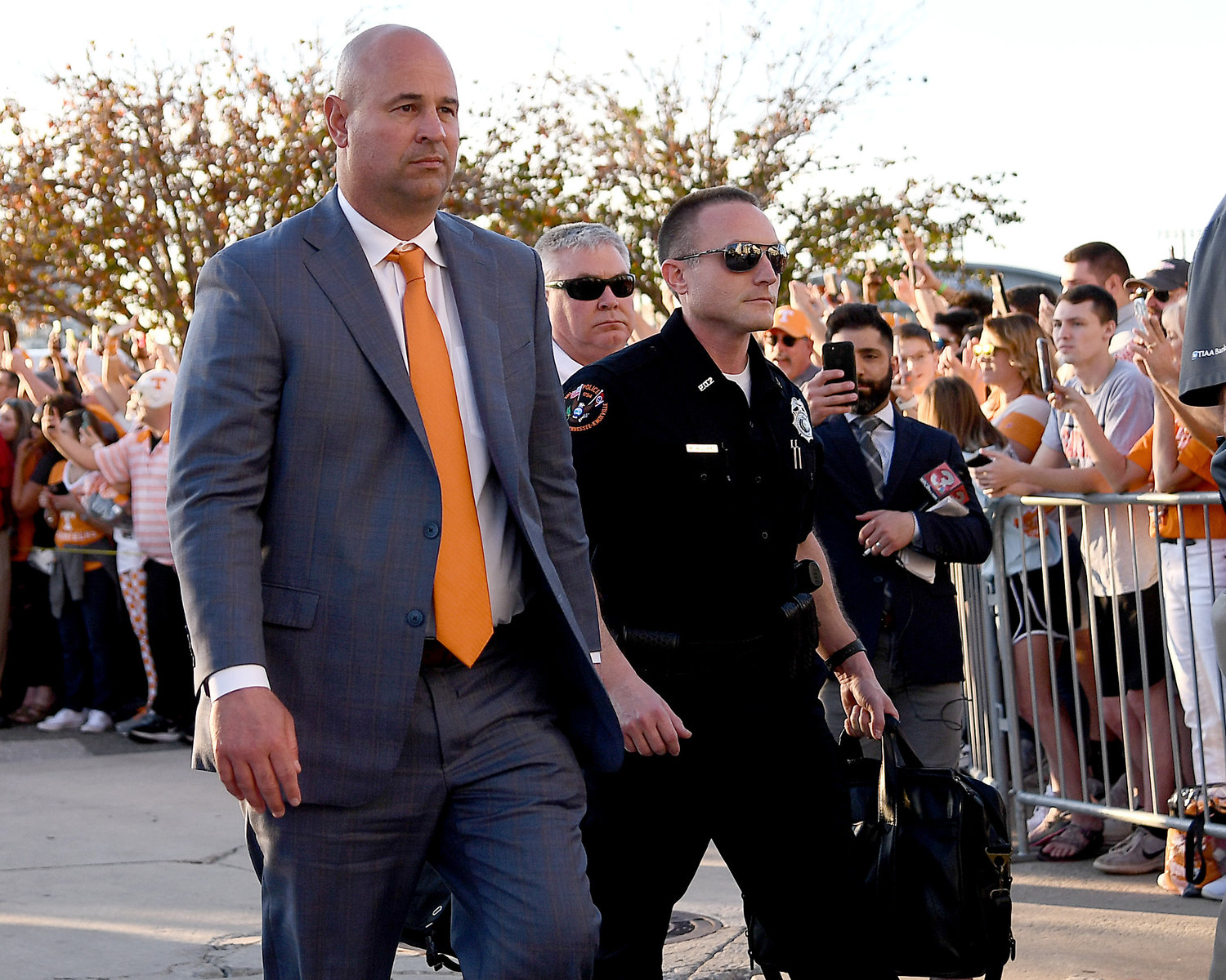 Tennessee Volunteers head coach Jeremy Pruitt arrives at TIAA Bank Field in Jacksonville, Fla., for the Gator Bowl NCAA football game against the Indiana Hoosiers Thursday, Jan. 2, 2020.