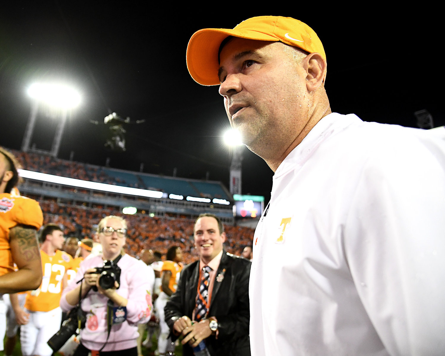 Tennessee Volunteers head coach Jeremy Pruitt takes in his Gator Bowl victory over the Indiana Hoosiers Thursday, January 2, 2020, at TIAA Bank Field in Jacksonville, Fla.