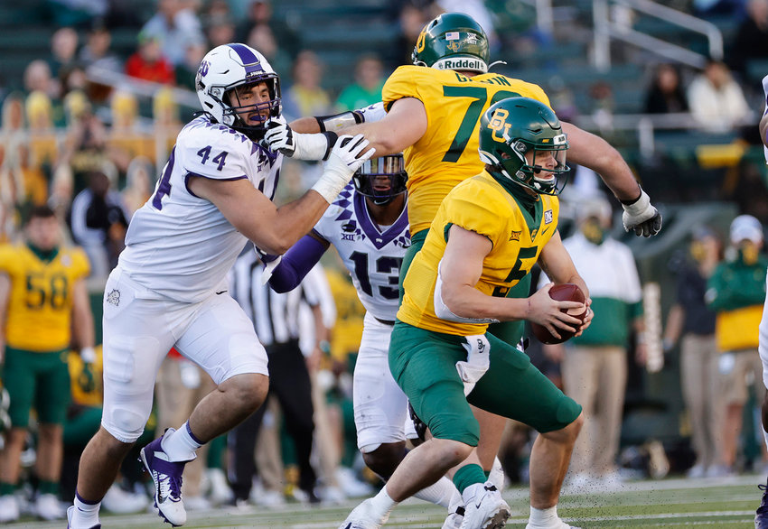 Colt Ellison (44) is shown in the TCU vs Baylor game at McLane Stadium in Waco in 2020.
