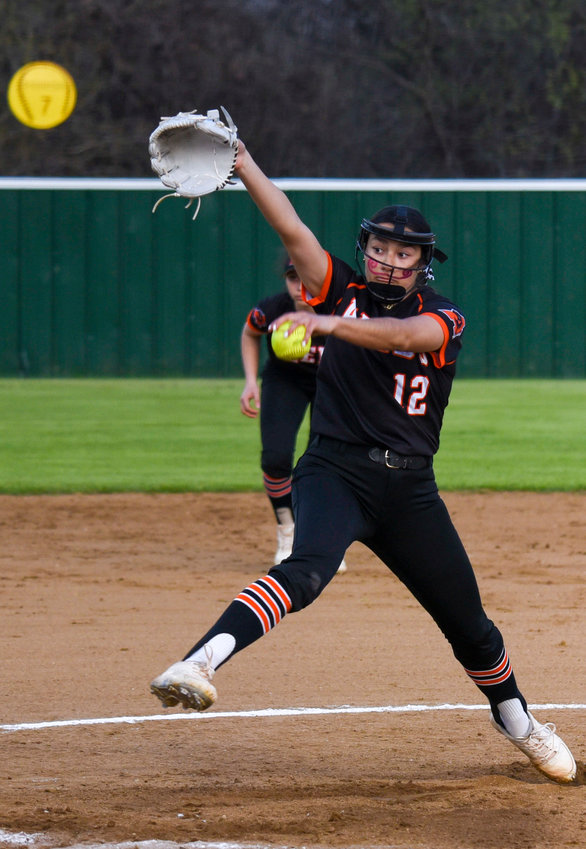 Pitcher Brenlee Gonzales fires a strike against the Azle Hornets on March 21.